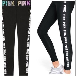 Victoria’s Secret PINK bling logo leggings ombré pastel rainbow sequin logo